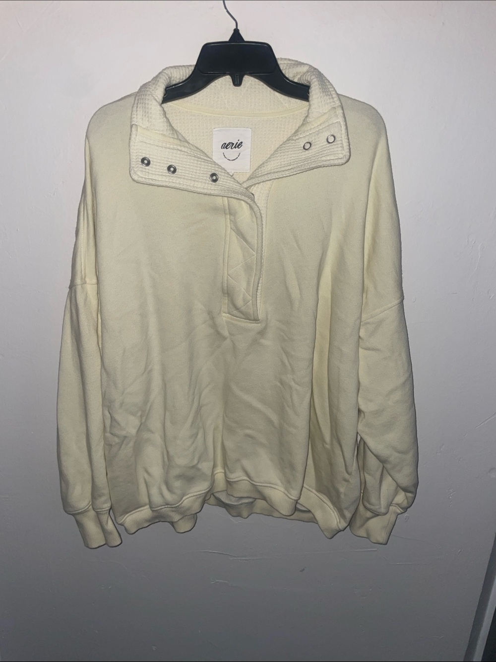 aerie Light Yellow Snap-Front Funnel Neck Pullover Sweatshirt